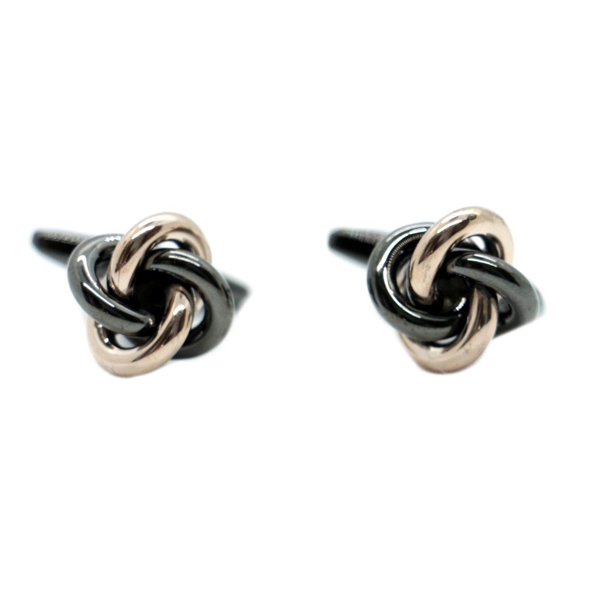 Gunmetal & Rose Gold Knot Cufflinks - Leonard Silver - pair, front view