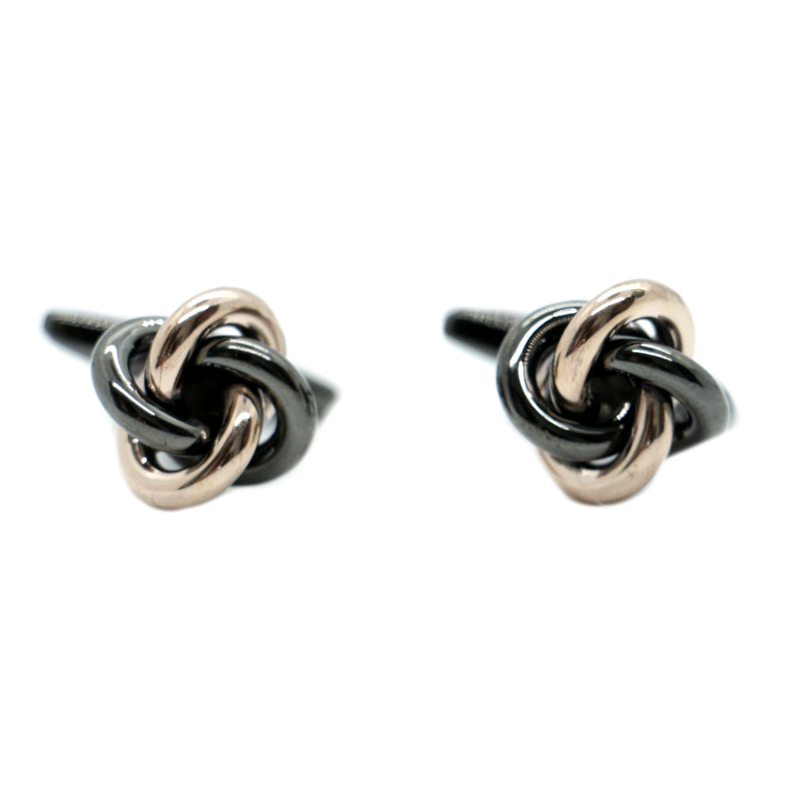 Gunmetal & Rose Gold Knot Cufflinks - Leonard Silver - pair, front view