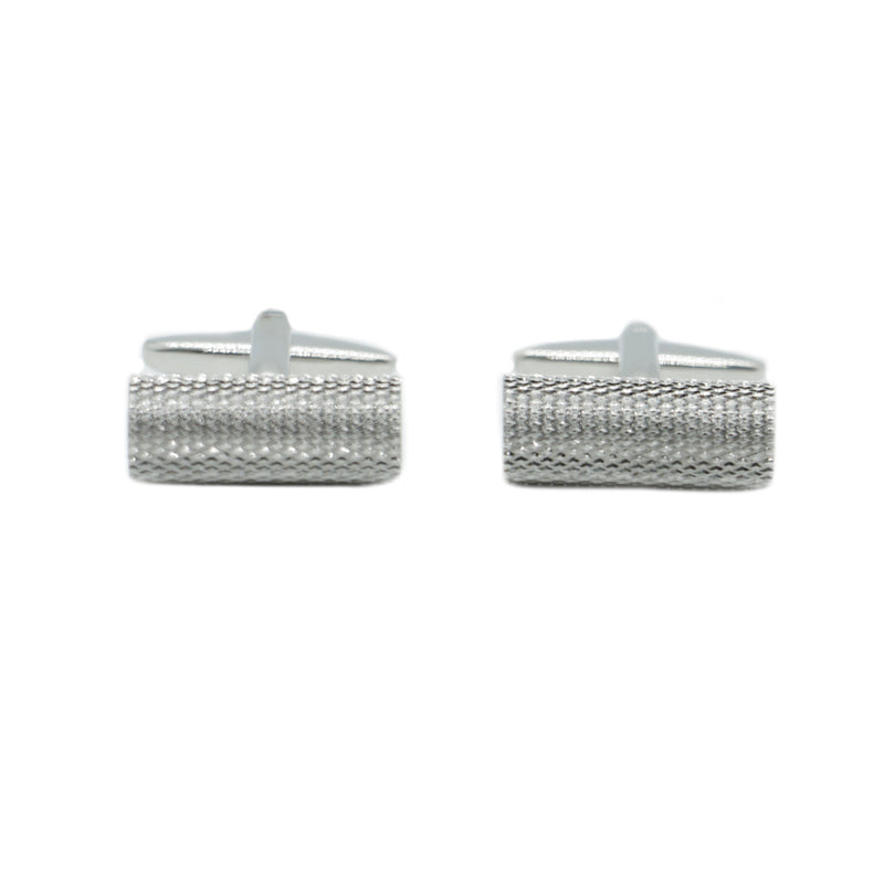 Textured Rhodium Plated Barrel Cufflinks - Leonard Silver - detail of textured barrel face and backs