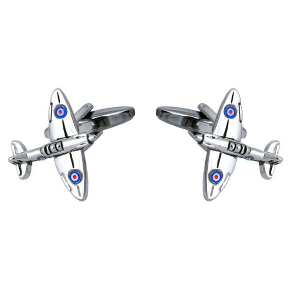 Spitfire Rhodium Plated Cufflinks - Leonard Silver - pair shown front on