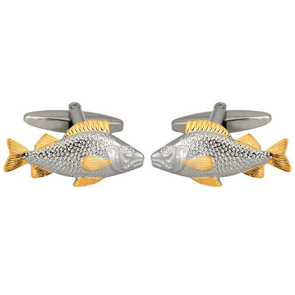 Fish Two-Tone Rhodium and Gold Plated Cufflinks - Leonard Silver - pair shown front on