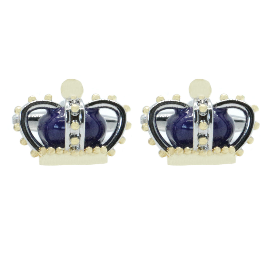 Purple Coronation Crown Cufflinks - Leonard Silver - front view of pair