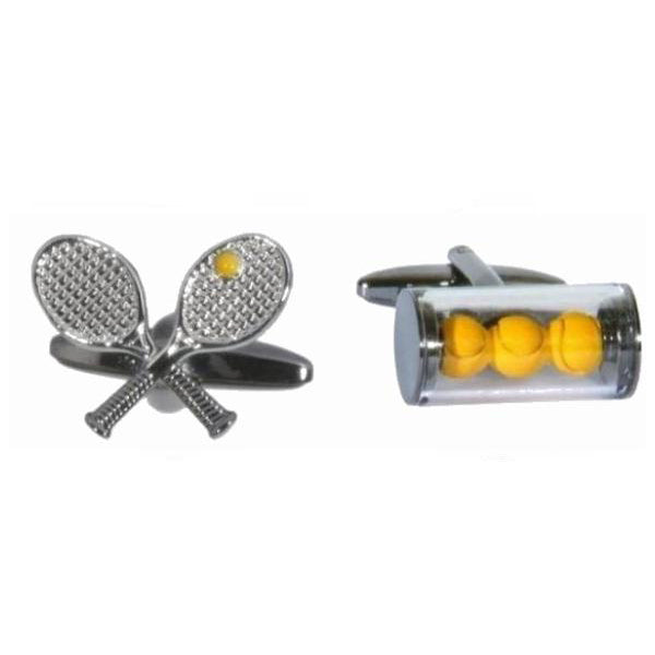Tennis Racquet & Ball Tube Gunmetal Plated Cufflinks - Leonard Silver - crossed racquets and ball tube links