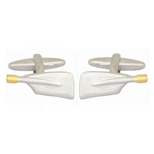Rowing Blade Rhodium Plated Cufflinks - Leonard Silver - front and fittings