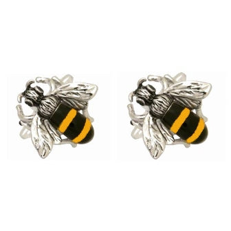 Hand Painted Bee Rhodium Plated Cufflinks - Leonard Silver - detail of hand painted yellow and black body