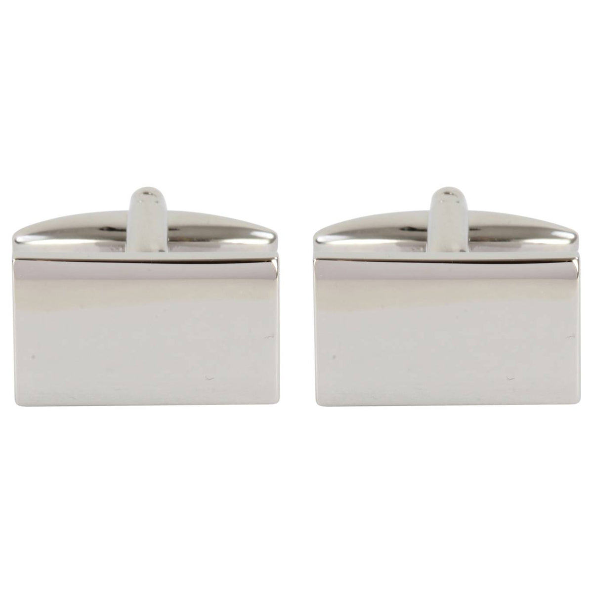 Polished Plain Rectangle Rhodium Plated Cufflinks - Leonard Silver - pair front
