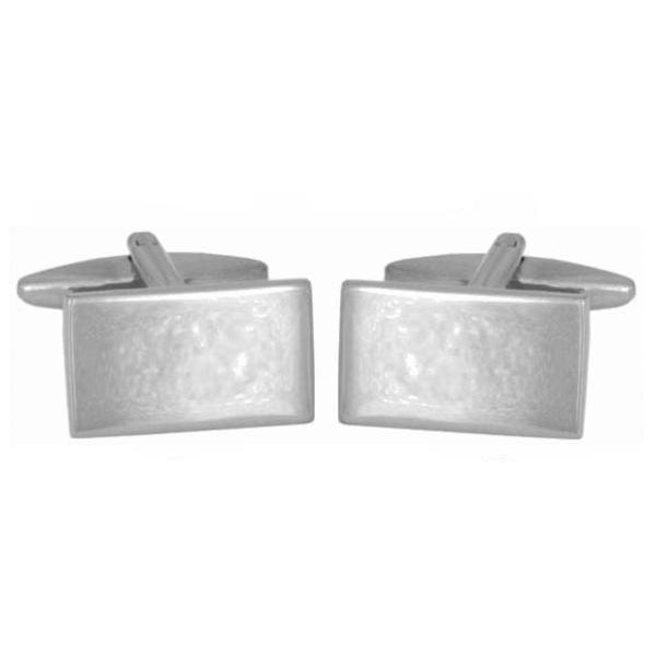 Polished Plain Rectangle Rhodium Plated Cufflinks - Leonard Silver - pair side view