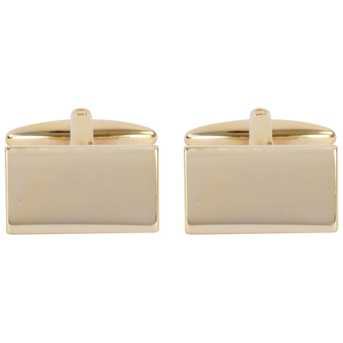 Gold Plated Plain Rectangular Cufflinks - Leonard Silver - front view of pair