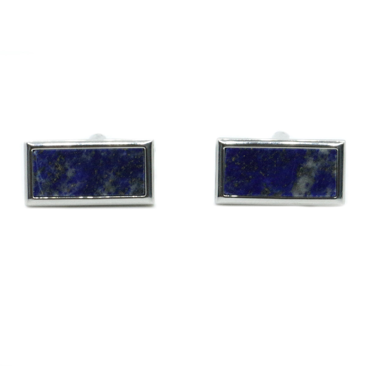 Lapis Lazuli Rectangular Rhodium Cufflinks - Leonard Silver - pair, front view