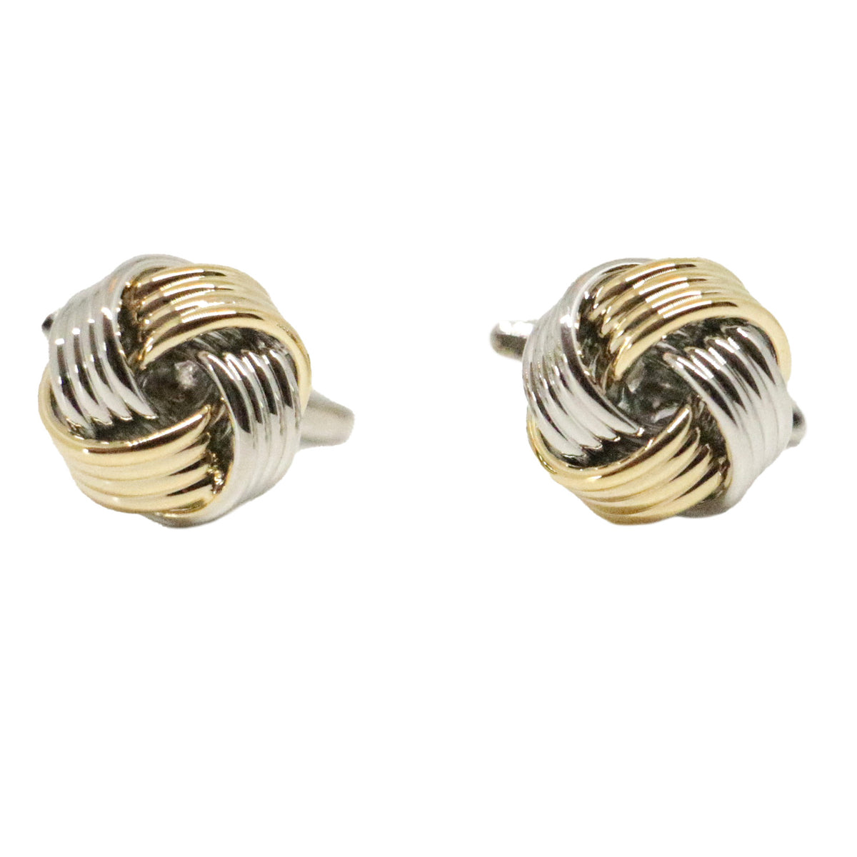 Rhodium and Gold Two-Tone Knot Cufflinks - Leonard Silver - pair shown front on