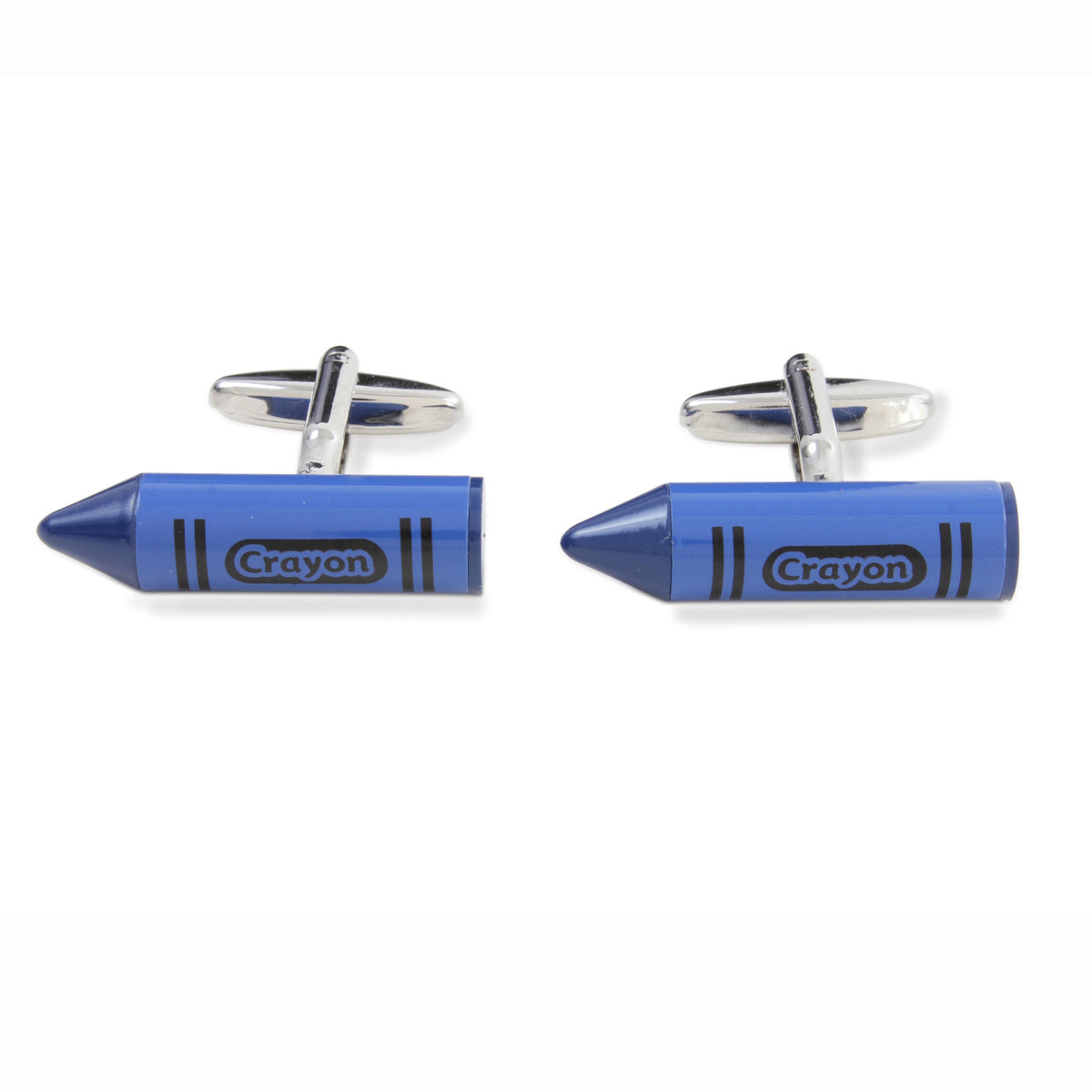 Blue Crayon Cufflinks - Leonard Silver - pair shown front with swivel bar backs