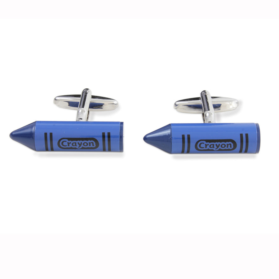 Blue Crayon Cufflinks - Leonard Silver - pair shown front with swivel bar backs