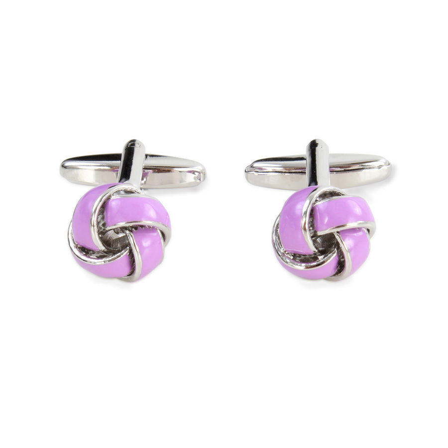 Purple Knot Cufflinks - Leonard Silver - front view showing knot head and bar fitting