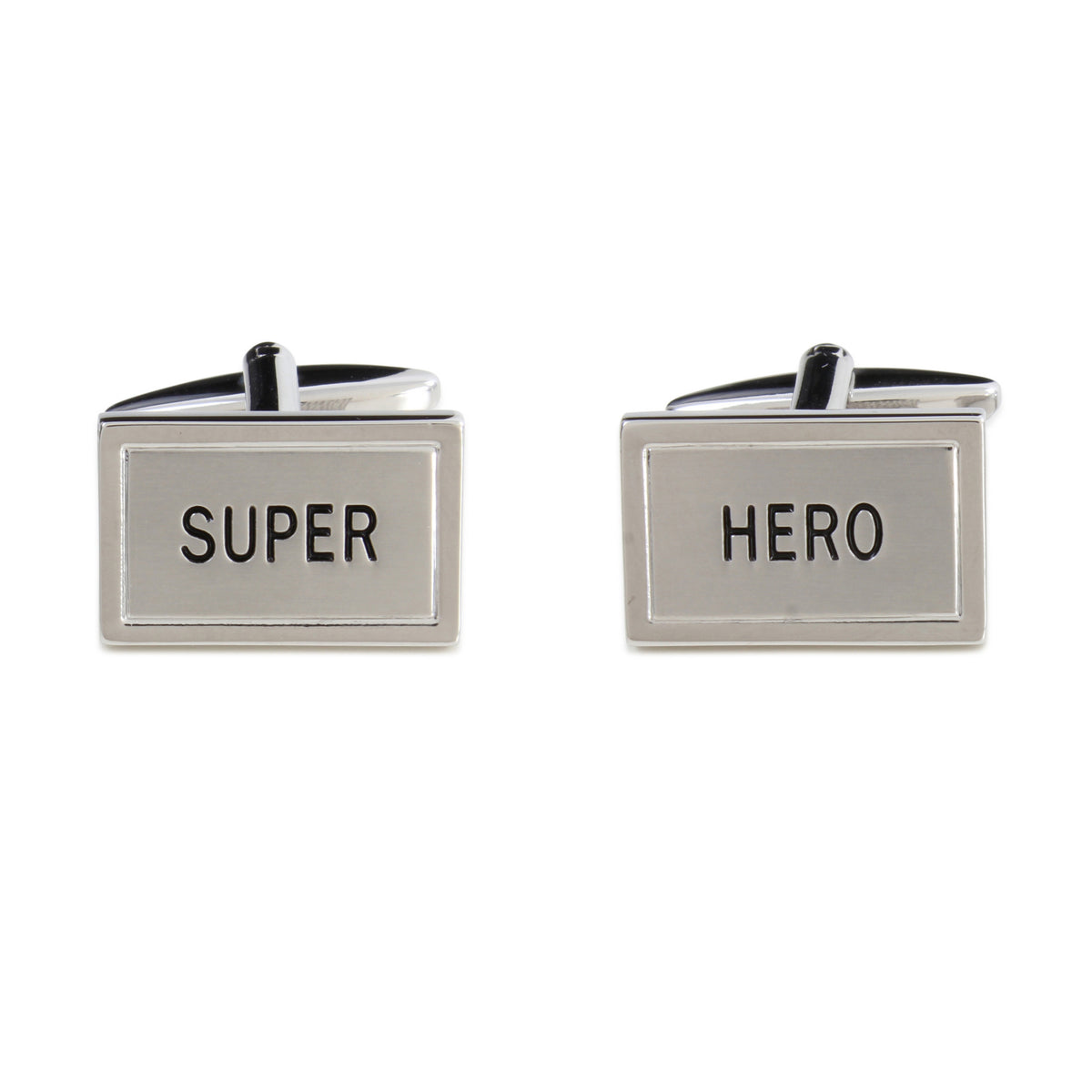 Super Hero Brushed Rhodium Plated Cufflinks - Leonard Silver - front view of pair
