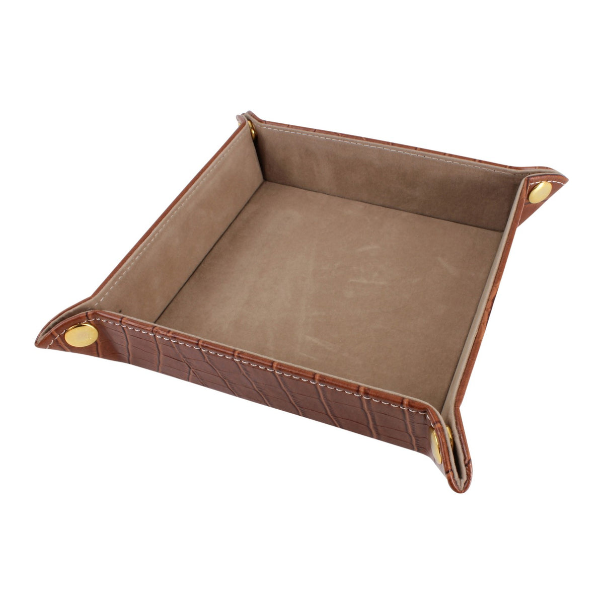 Brown Crock Leatherette Valet Tray - Leonard Silver - empty tray with corner studs fastened