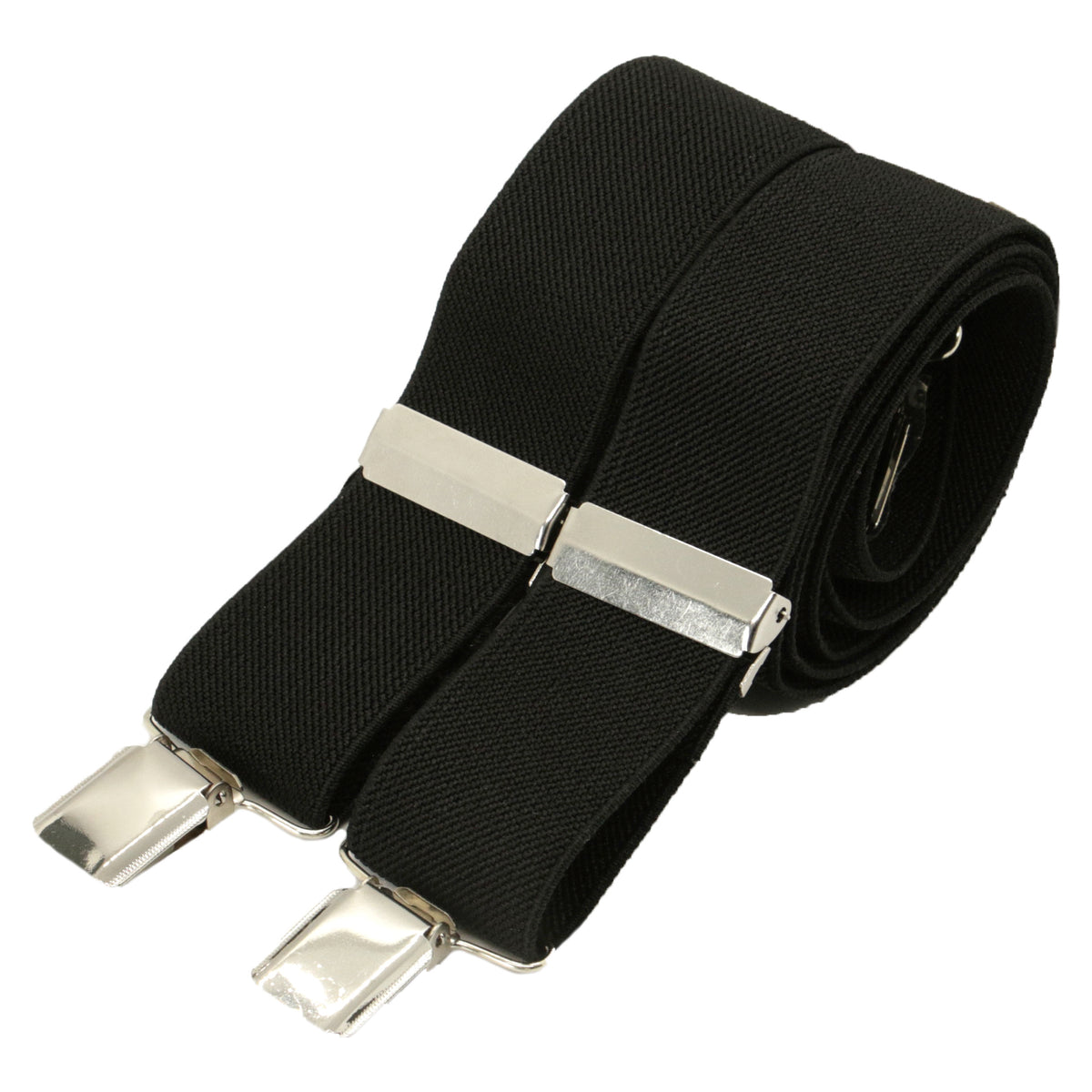 Black 35mm Silver Clip Braces - Leonard Silver - rolled, showing silver clips