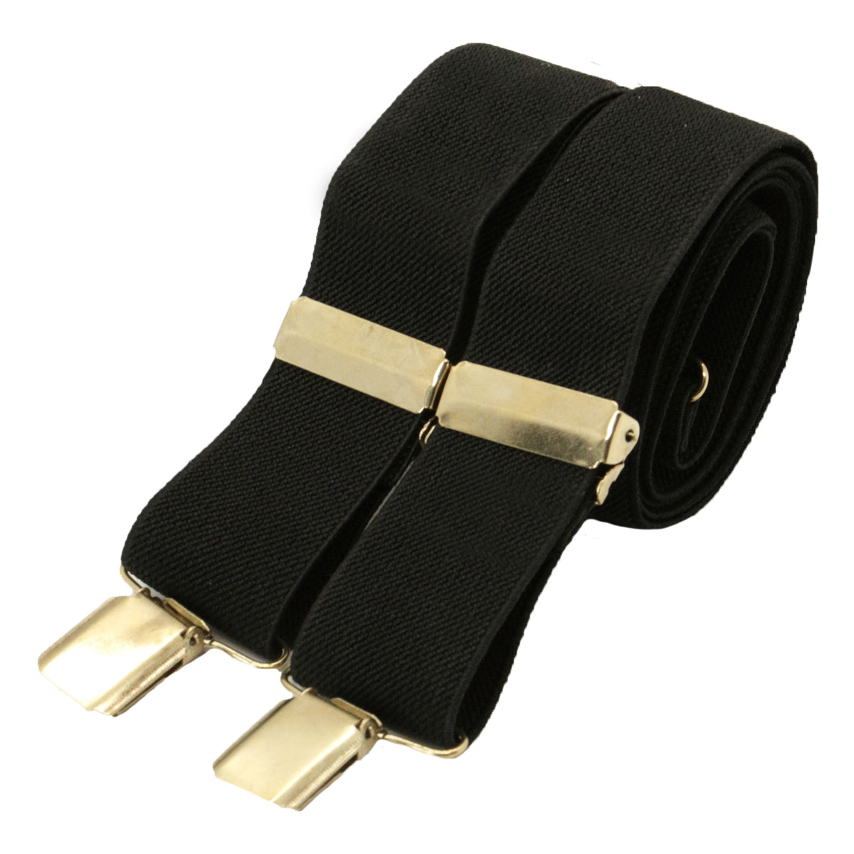 Black 35mm Gold Clip Braces - Leonard Silver - rolled, showing gold clips and X back