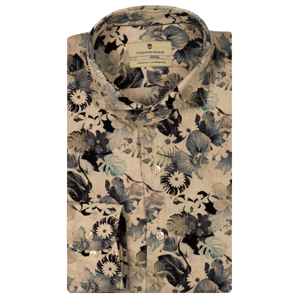 Blue Floral Long Sleeved Linen Shirt