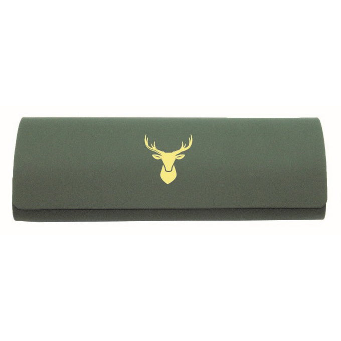 Green Stag Glasses Case and Cleaning Cloth - Leonard Silver - front with embossed stag motif