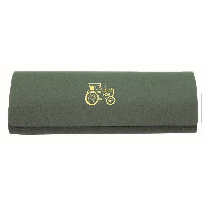 Green Tractor Glasses Case With Cleaning Cloth - Leonard Silver - front, flap closed