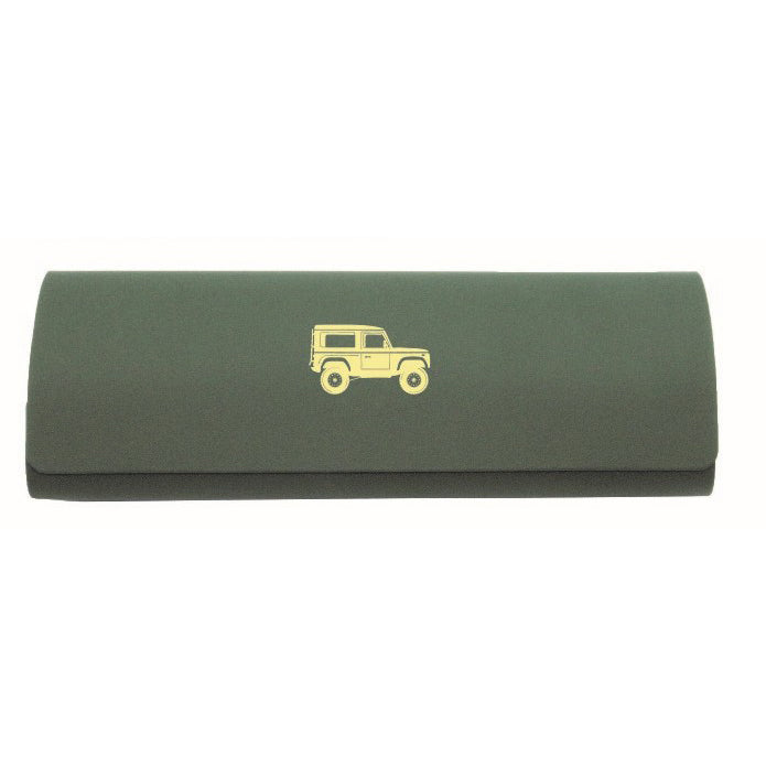Green 4x4 Glasses Case And Cloth - Leonard Silver - front with embossed vehicle motif