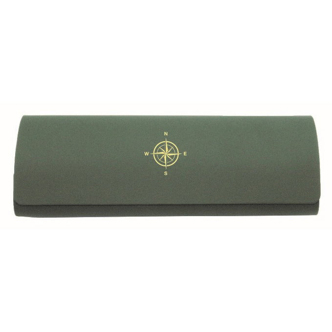 Green Compass Glasses Case & Cloth - Leonard Silver - closed, front