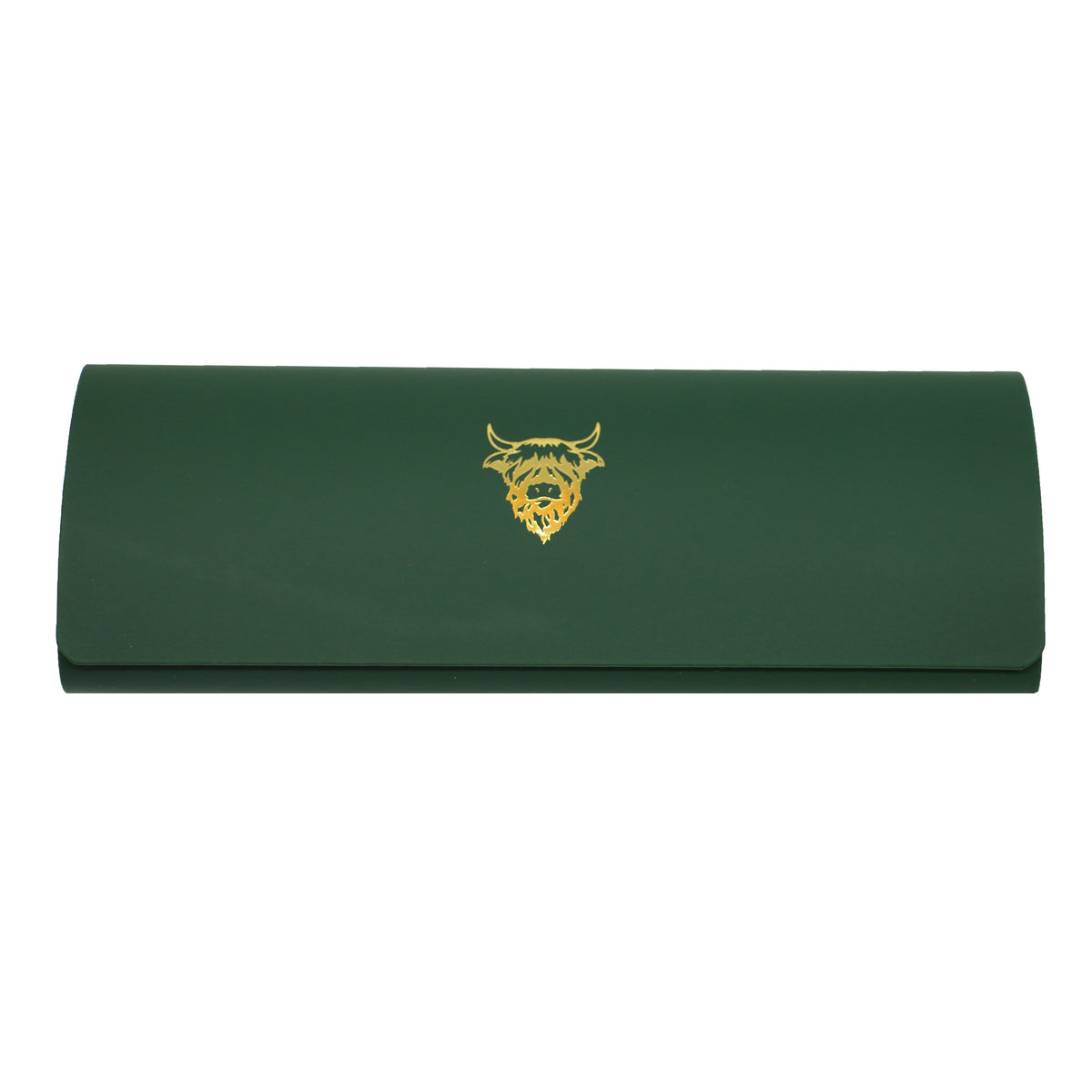 Highland Cow Green Glasses Case & Cloth - Leonard Silver - closed case, front