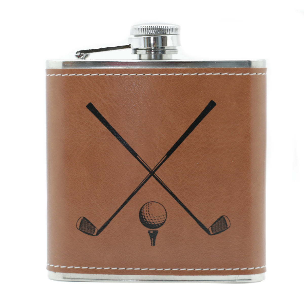 Golf Design Hip Flask 6oz Stainless Steel - Leonard Silver - front