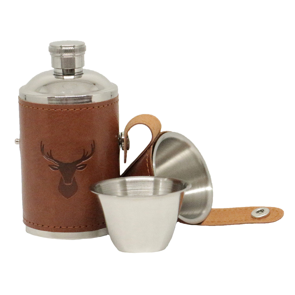 Stag Hunter Hip Flask 6oz With Two Shot Cups - Leonard Silver - flask with cups removed