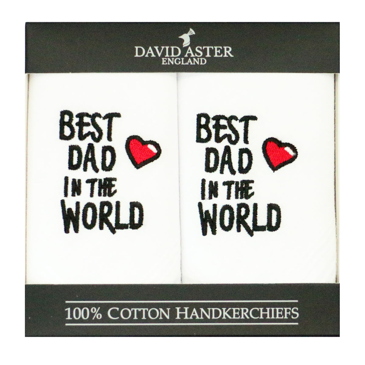 "Best Dad In The World" Cotton Handkerchiefs - Leonard Silver - pair shown boxed