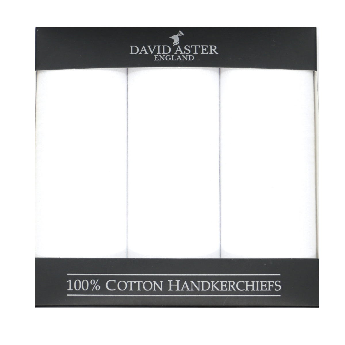 Plain White Cotton Handkerchiefs - Pack of 3 - Leonard Silver - three folded handkerchiefs in window box