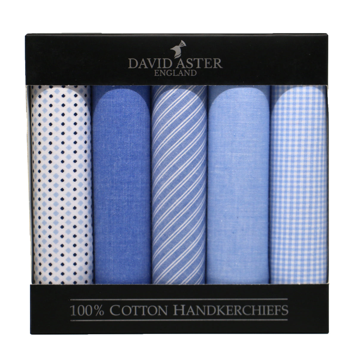 Light Blue Assorted Cotton Handkerchiefs - Pack Of 5 - Leonard Silver - boxed set of five