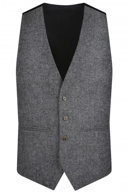 Hunter Grey Plain Weave Tweed Waistcoat