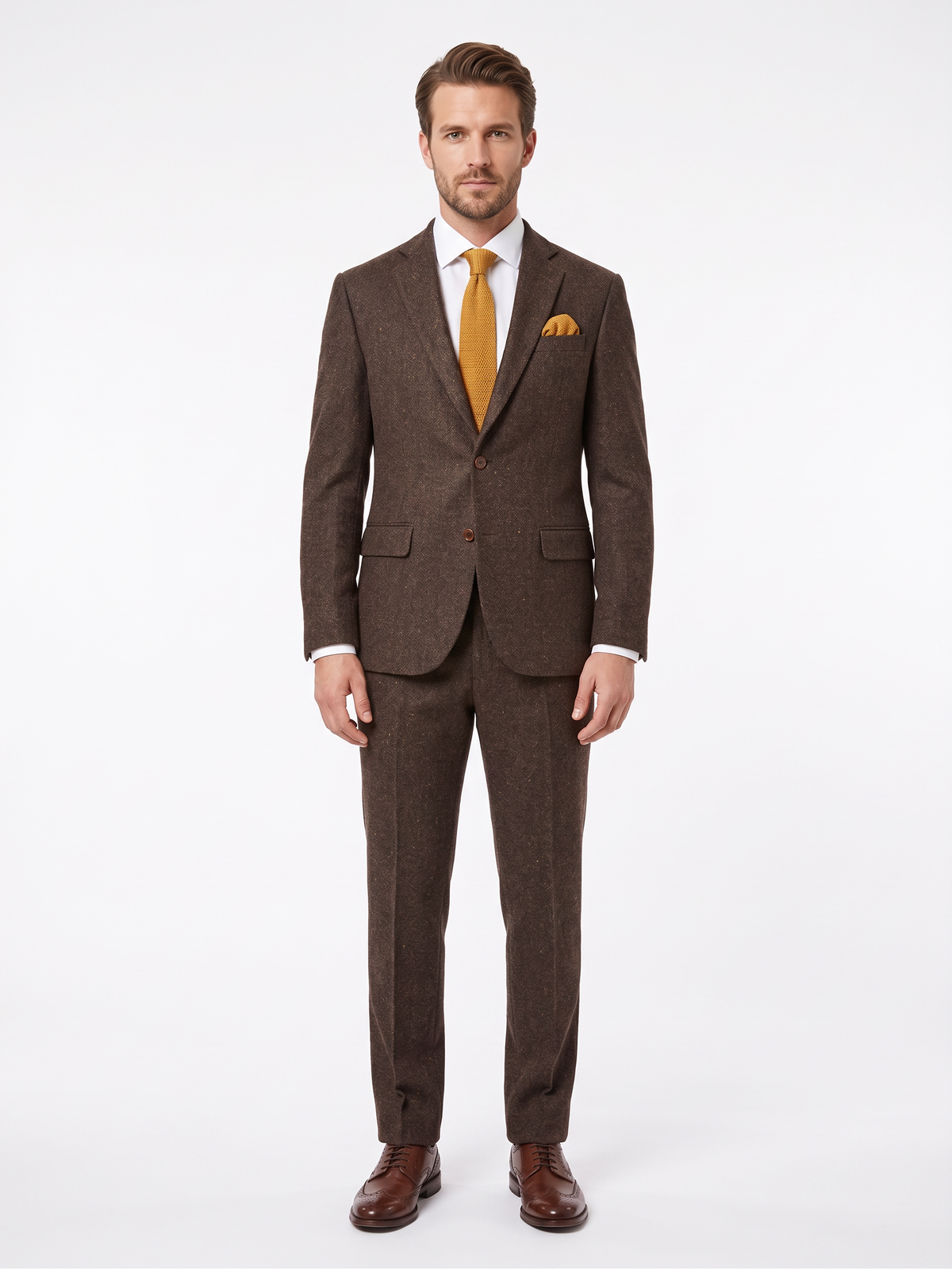 Abraham Moon Pure Wool Chocolate Tweed Suit