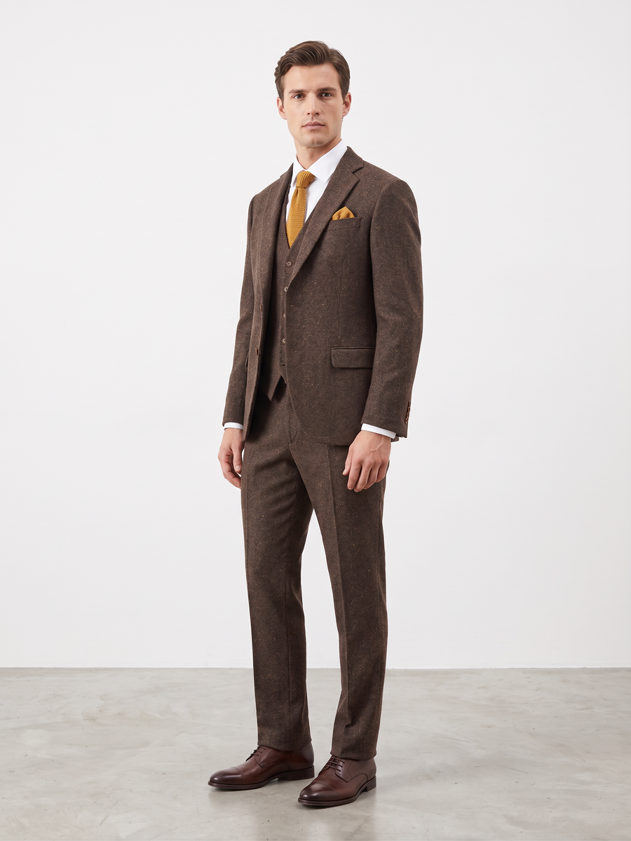 Abraham Moon Pure Wool Chocolate Tweed Suit