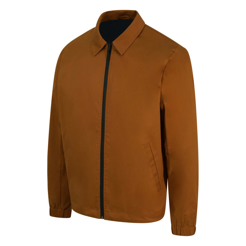 Martelloz zip coach jacket in Tan, front flat view with black zip