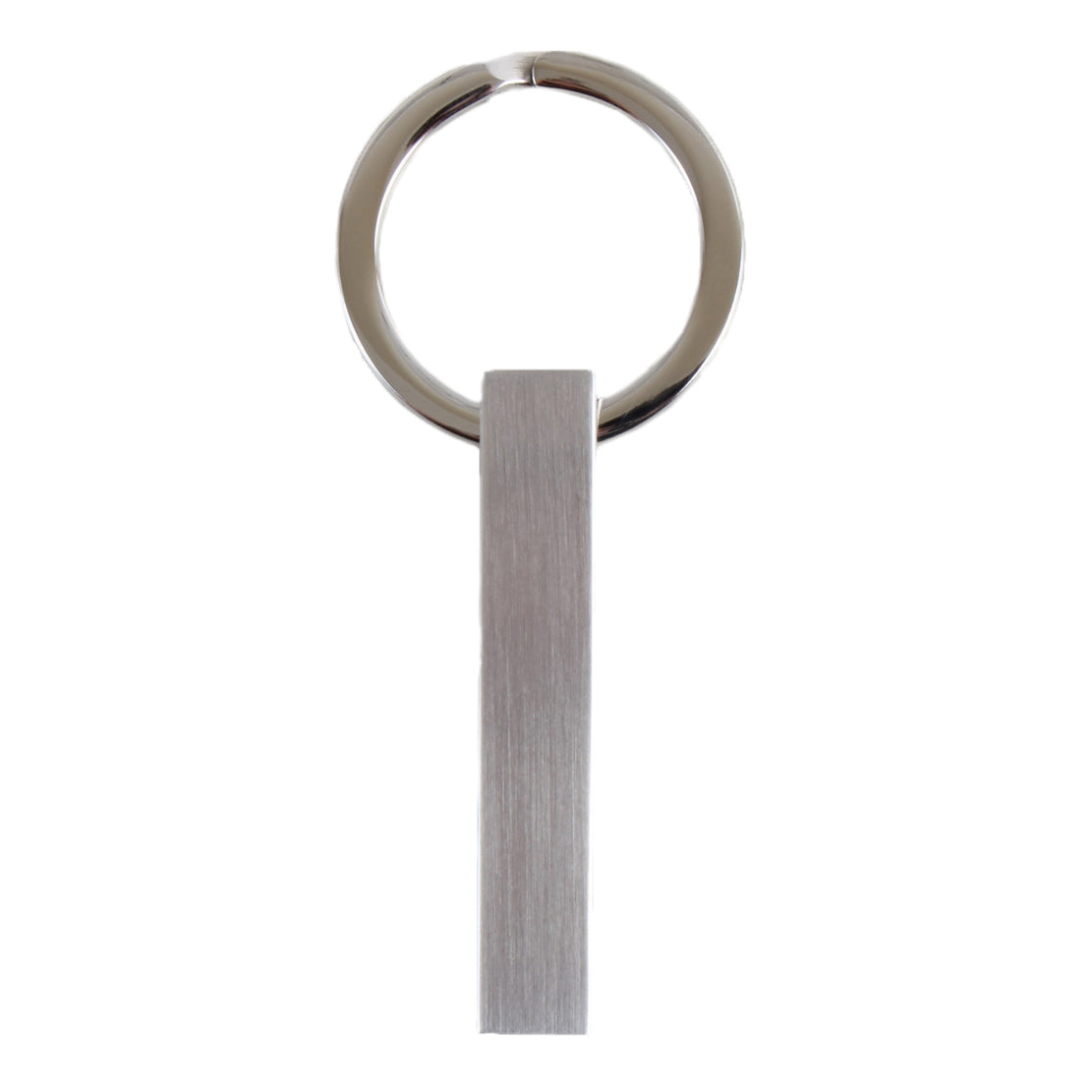 Brushed Stainless Steel Bar Key Ring - Leonard Silver - full length