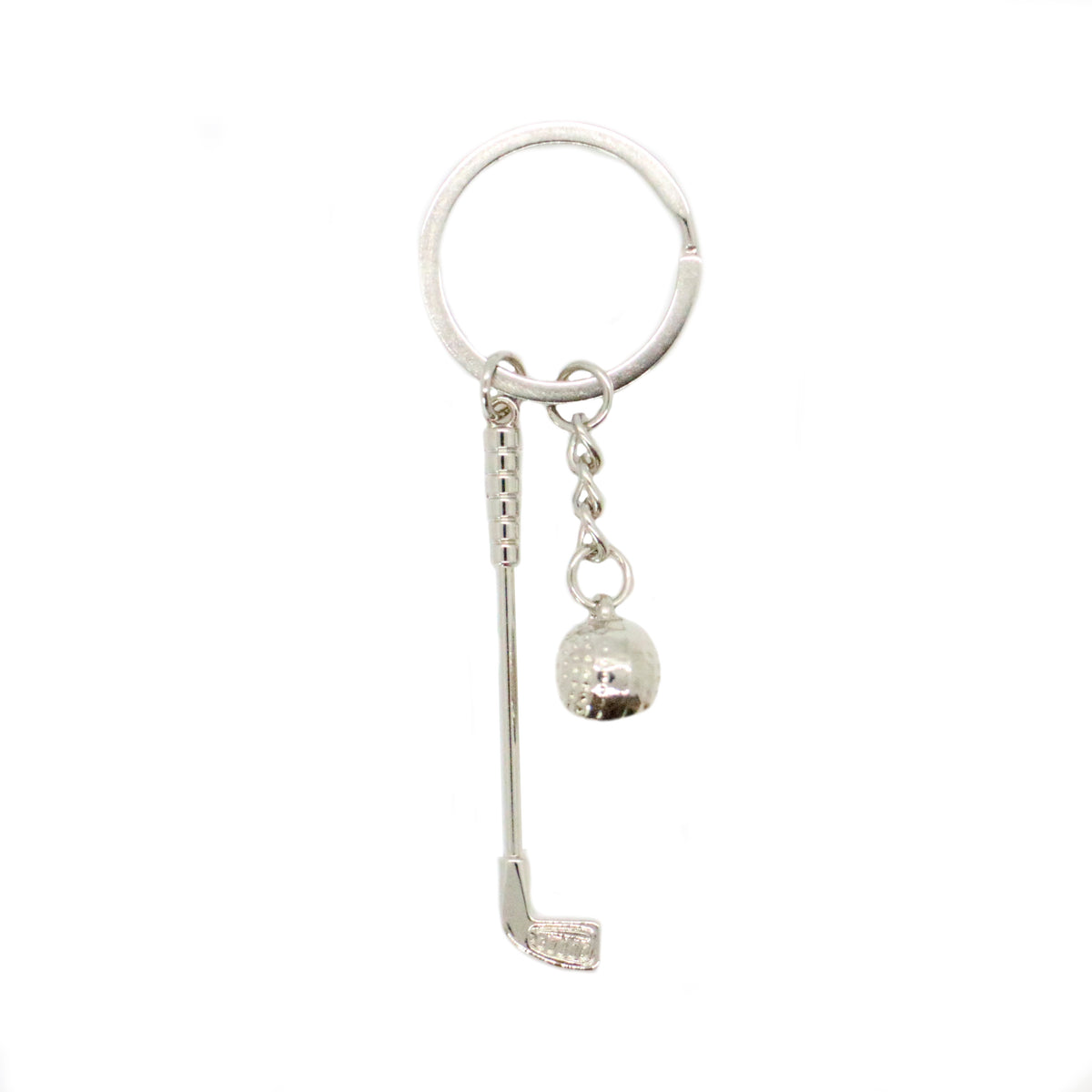 Golf Club And Ball Key Ring - Leonard Silver - club and ball charms on split ring
