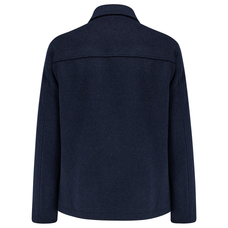 Kendrew Wool Shacket in Navy, flat back view with yoke seam