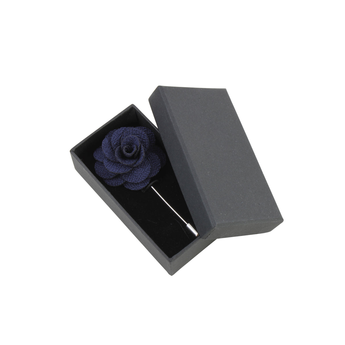 Navy Flower Lapel Pin - Leonard Silver - in presentation box