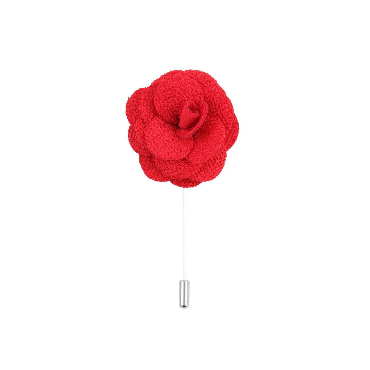 Red Fabric Flower Lapel Pin - Leonard Silver - full view with pin