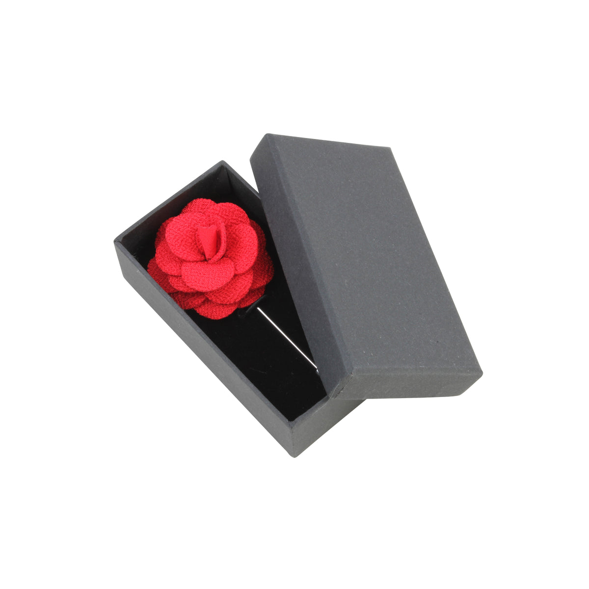 Red Fabric Flower Lapel Pin - Leonard Silver - in presentation box