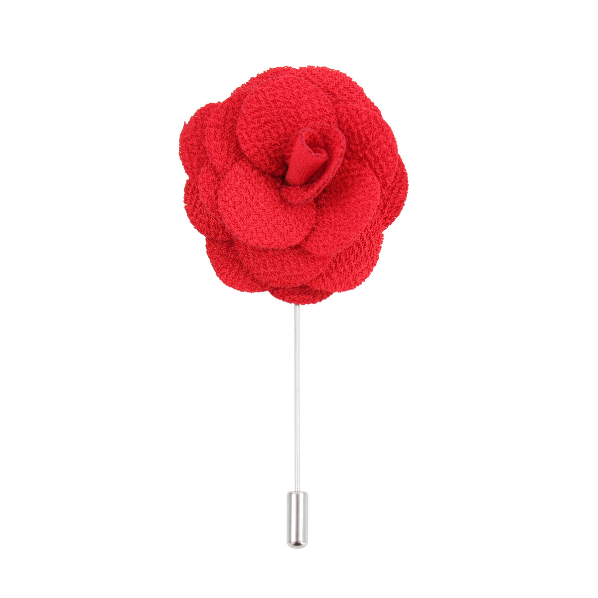 Red Fabric Flower Lapel Pin - Leonard Silver - flower head detail