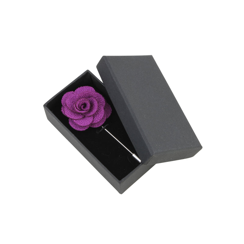 Purple Fabric Rose Lapel Pin - Leonard Silver - in presentation box
