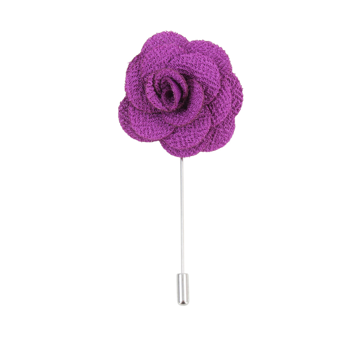 Purple Fabric Rose Lapel Pin - Leonard Silver - full length view