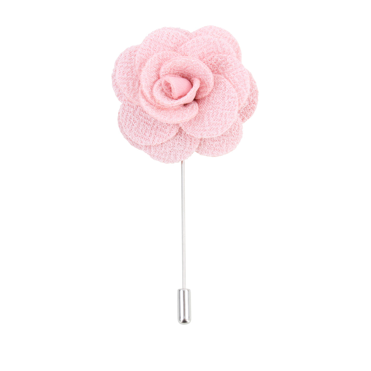 Pink Rose Fabric Lapel Pin - Leonard Silver - detail of layered petals