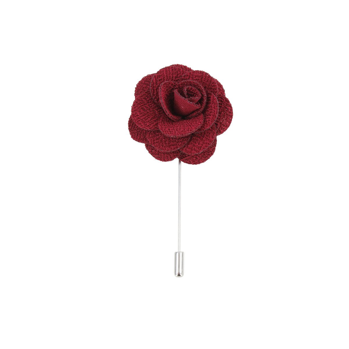 Burgundy Fabric Rose Lapel Pin - Leonard Silver - front with pin