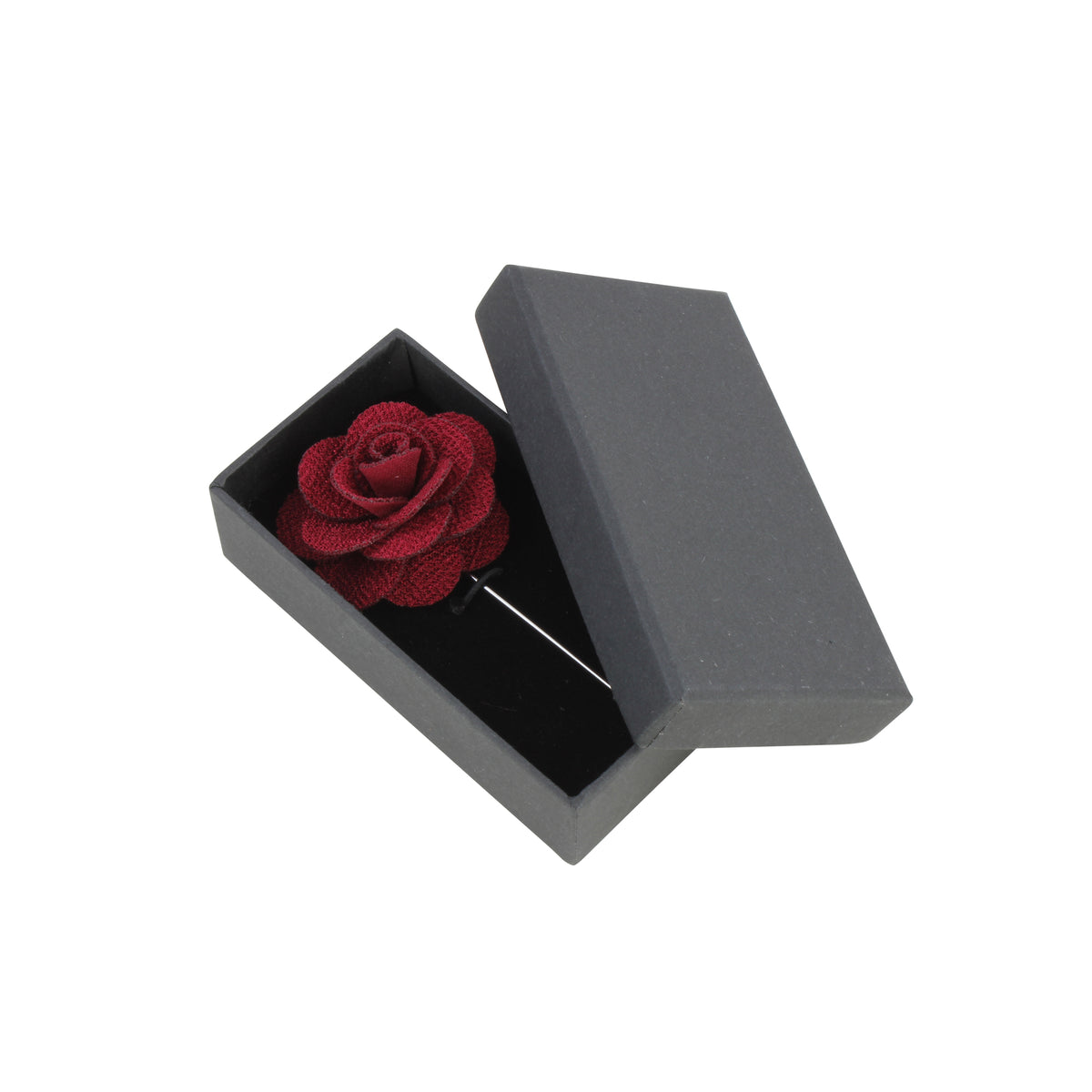 Burgundy Fabric Rose Lapel Pin - Leonard Silver - in presentation box