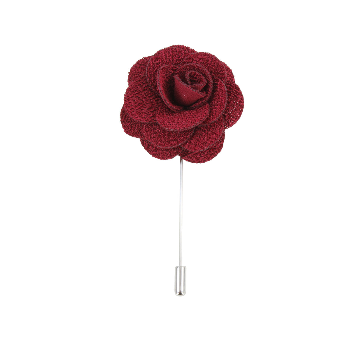 Burgundy Fabric Rose Lapel Pin - Leonard Silver - detail of layered petals