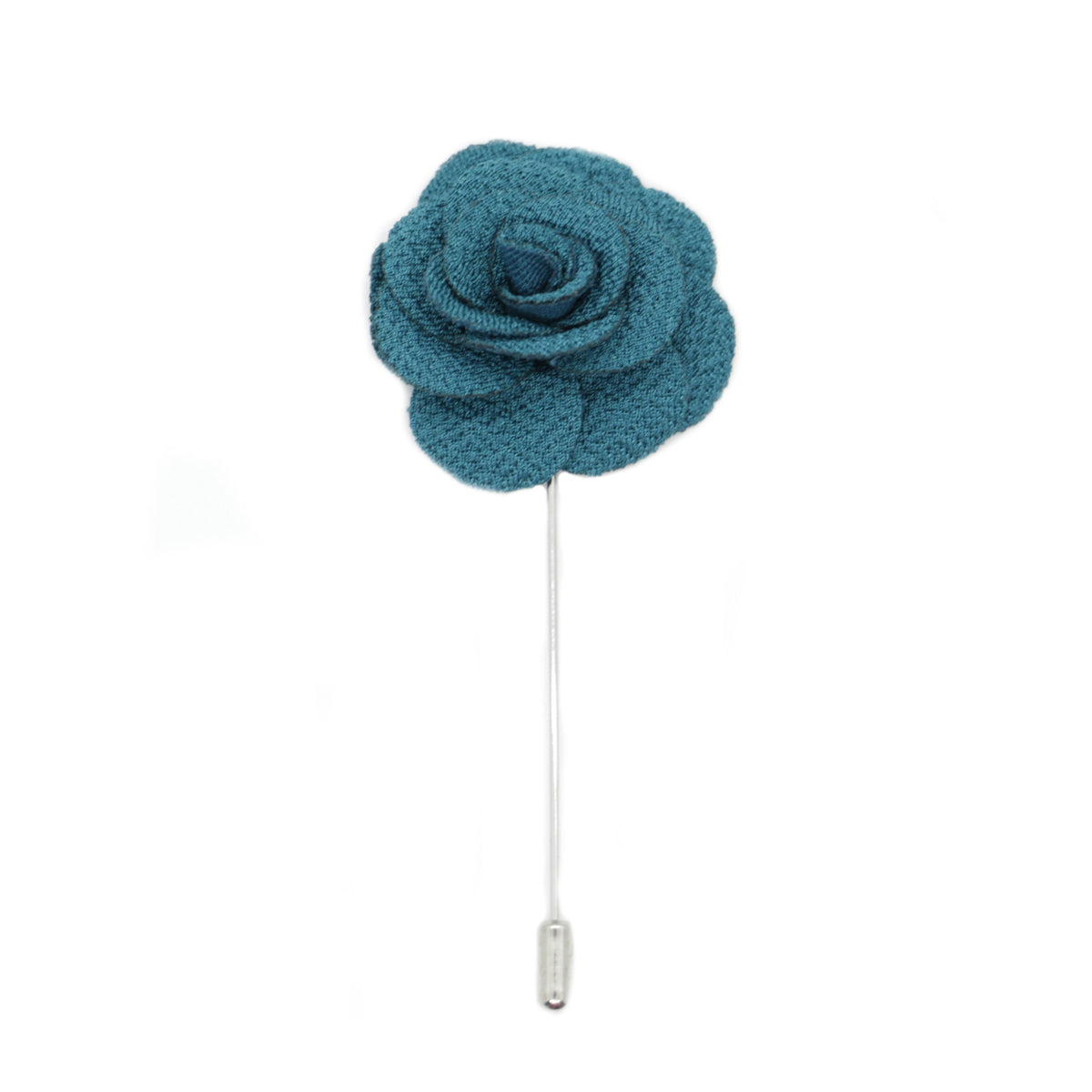 Teal Blue Flower Lapel Pin - Leonard Silver - front with pin